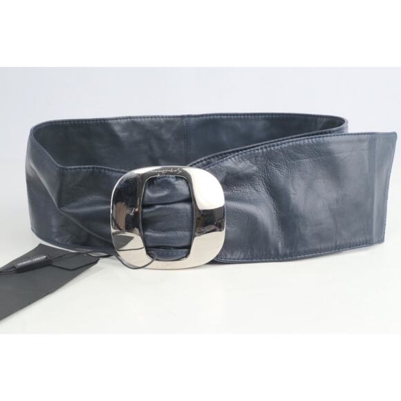 Giorgio Armani Navy Soft Leather Wide Waist Belt Size 40 Elegant Italian Luxury main image 8